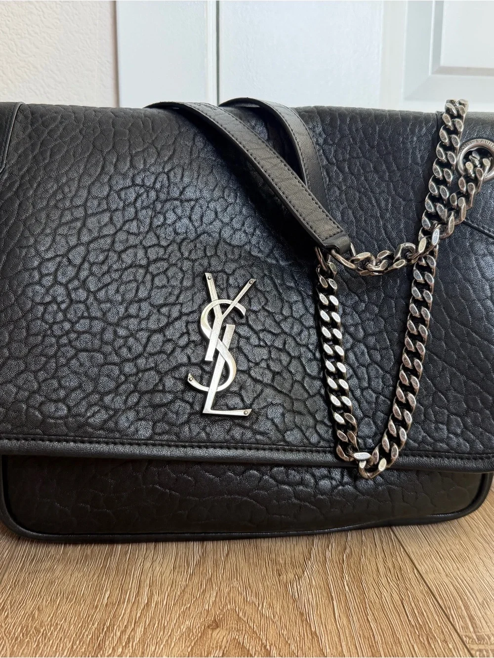 Saint Laurent Black Lamb Niki Signature Leather Shoulder Bag Silver Hardware